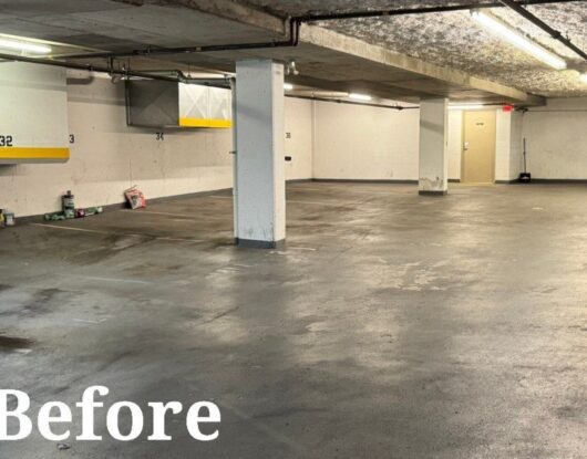 Surface restoration work in strata parking